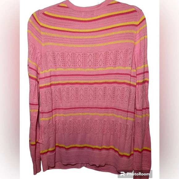Charter Club Striped Knit Cardigan Pink Size L - Picture 6 of 7